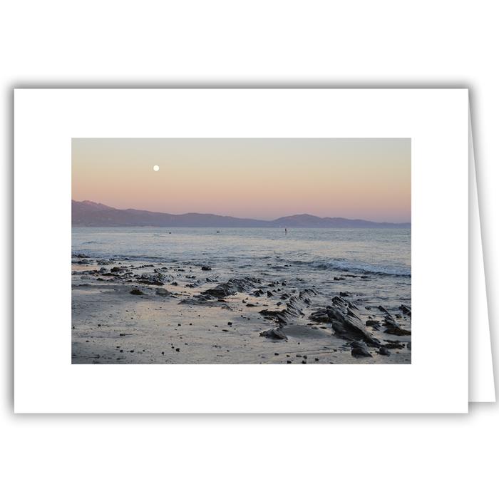 Pink Sky Moon and Rocky Waters - Santa Barbara