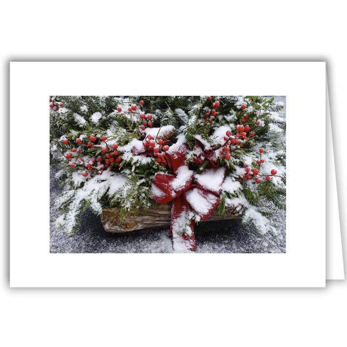 Red Bowed Evergreen Basket - Winter